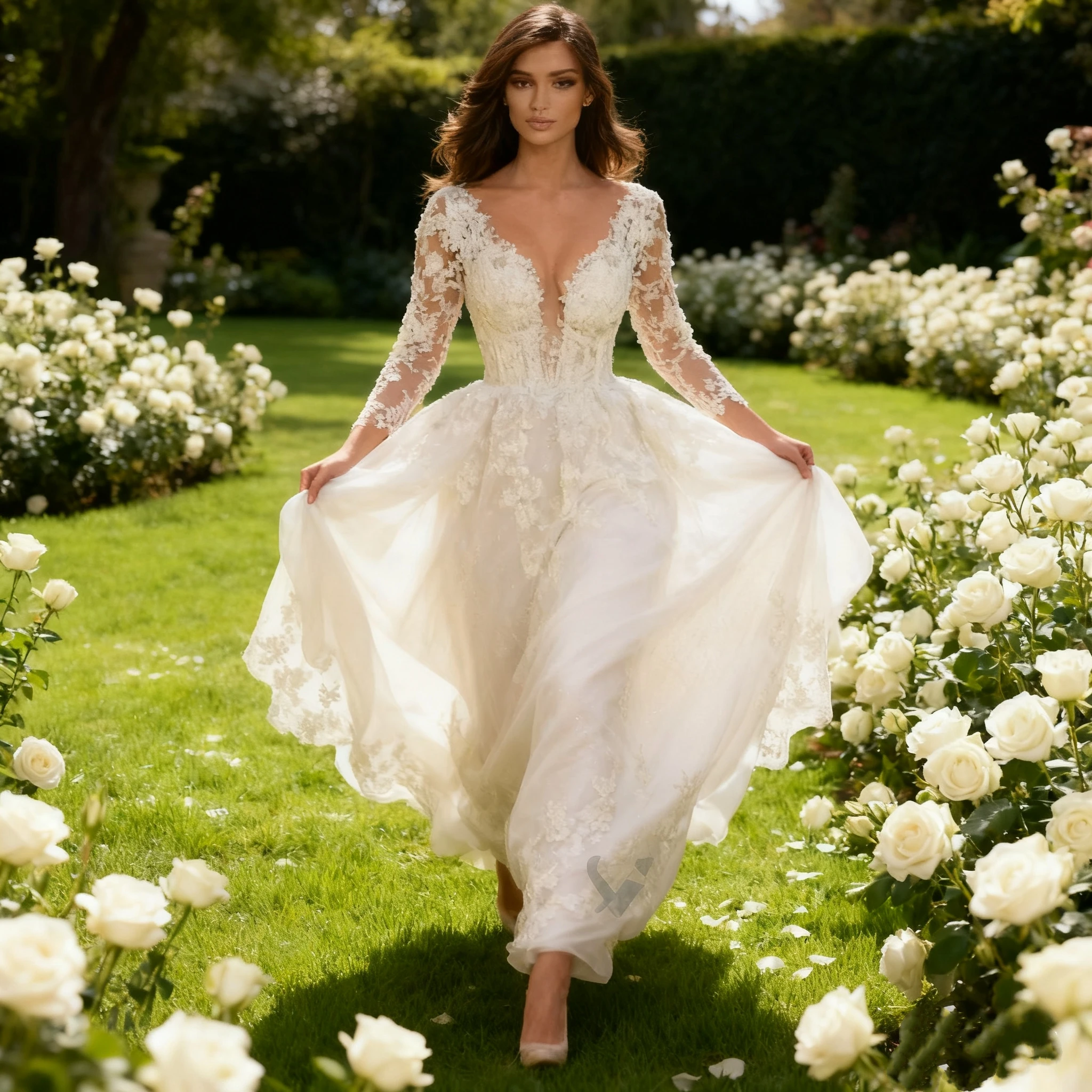 تخصيص خمر الدانتيل فساتين الزفاف الأميرة الكرة ثوب الديكور أثواب الزفاف تسلق تول طويلة الأكمام فستان الزواج دبي #4