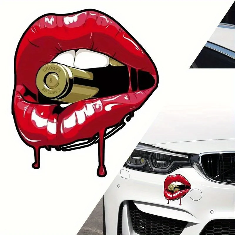 

Red Lips Bullet Car Stickers Funny Motorcycle Auto Decals Fuel Tank Window Bumper Cover Scratches Waterproof Auto Decor