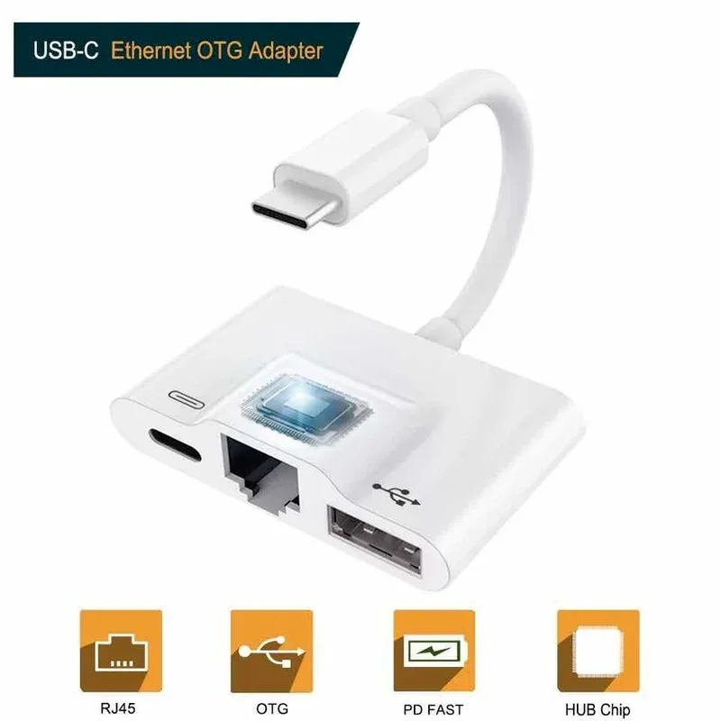 3 In 1 Charger Adapter for Type-C To Lan 100Mbps Ethernet Rj45 Adapter Otg Usb 3.0 Camera Reader for Type-C Smart Phone