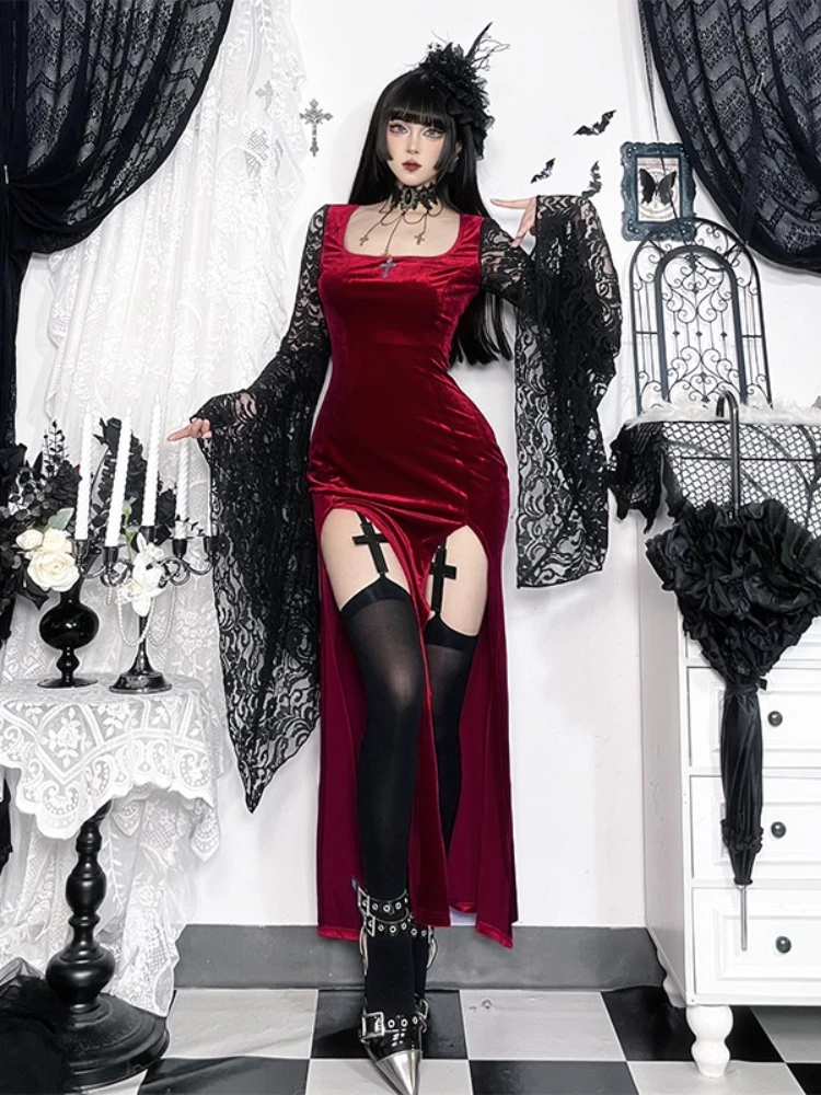 AltGoth Halloween Dark Gothic Party Dress Women Vintage Aesthetic Fairycore Grunge Lace Flare Sleeve Split Dress Cosplay Outfits - AliExpress 200000345 AltGoth Halloween Dark Gothic Party Dress Women Vintage Aesthetic Fairycore Grunge Lace Flare Sleeve Split Dress Cosplay Outfits - AliExpress 200000345