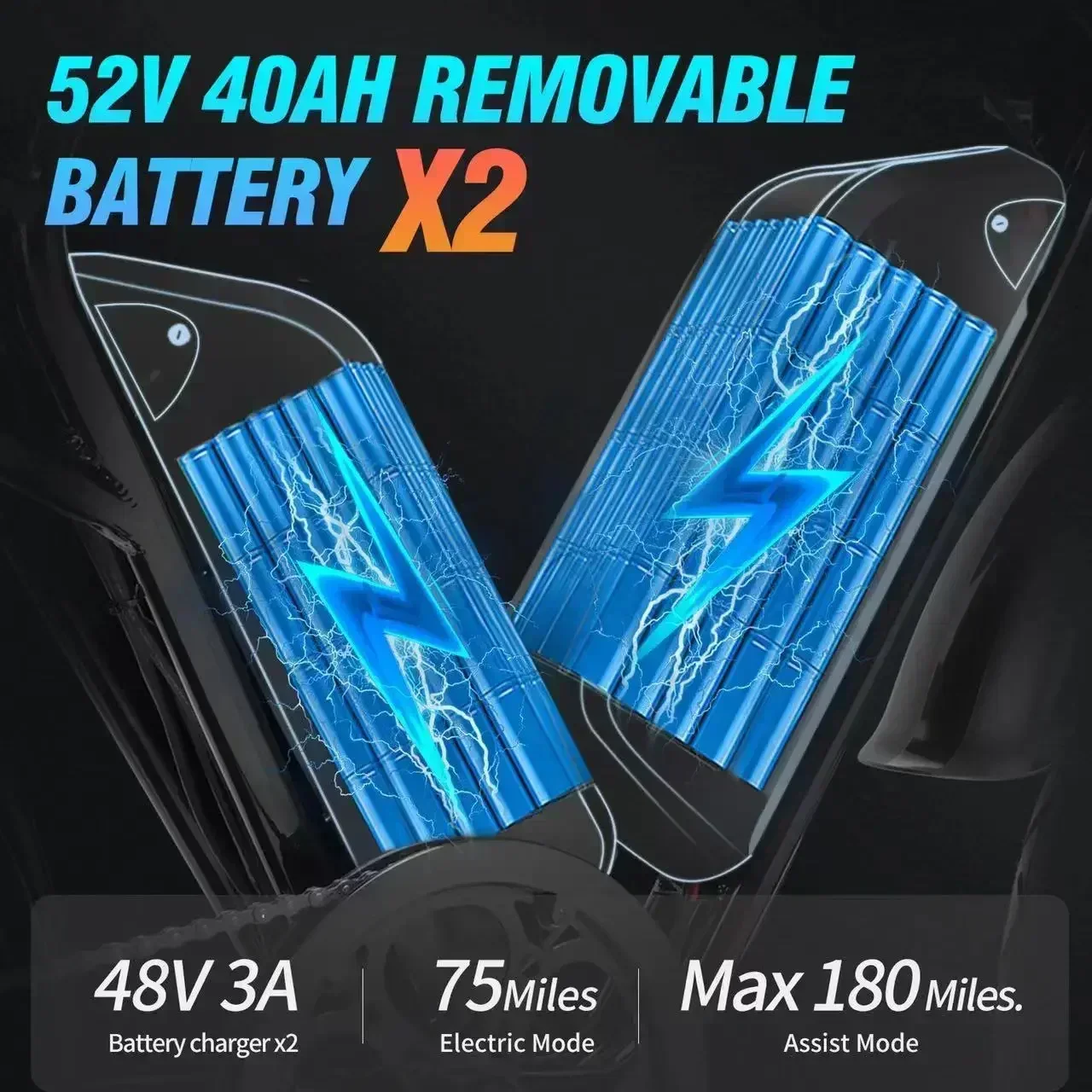 Ridstar Q20 52V40AH 2000 واط دراجة كهربائية بطارية محرك مزدوج 20*4.0 بوصة الدهون الإطارات Ebike جبل الثلوج دراجة كهربائية على الطرق الوعرة الجبلية #2