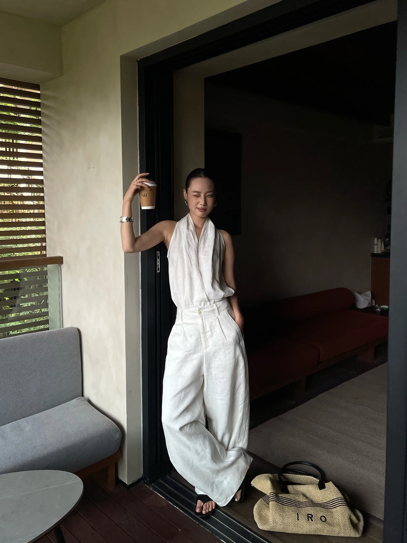 

Корейские свободные льняные брюки PURI с высокой талией, широкие штанины, летние повседневные, стройнящие, длинные, простые, элегантные, модные