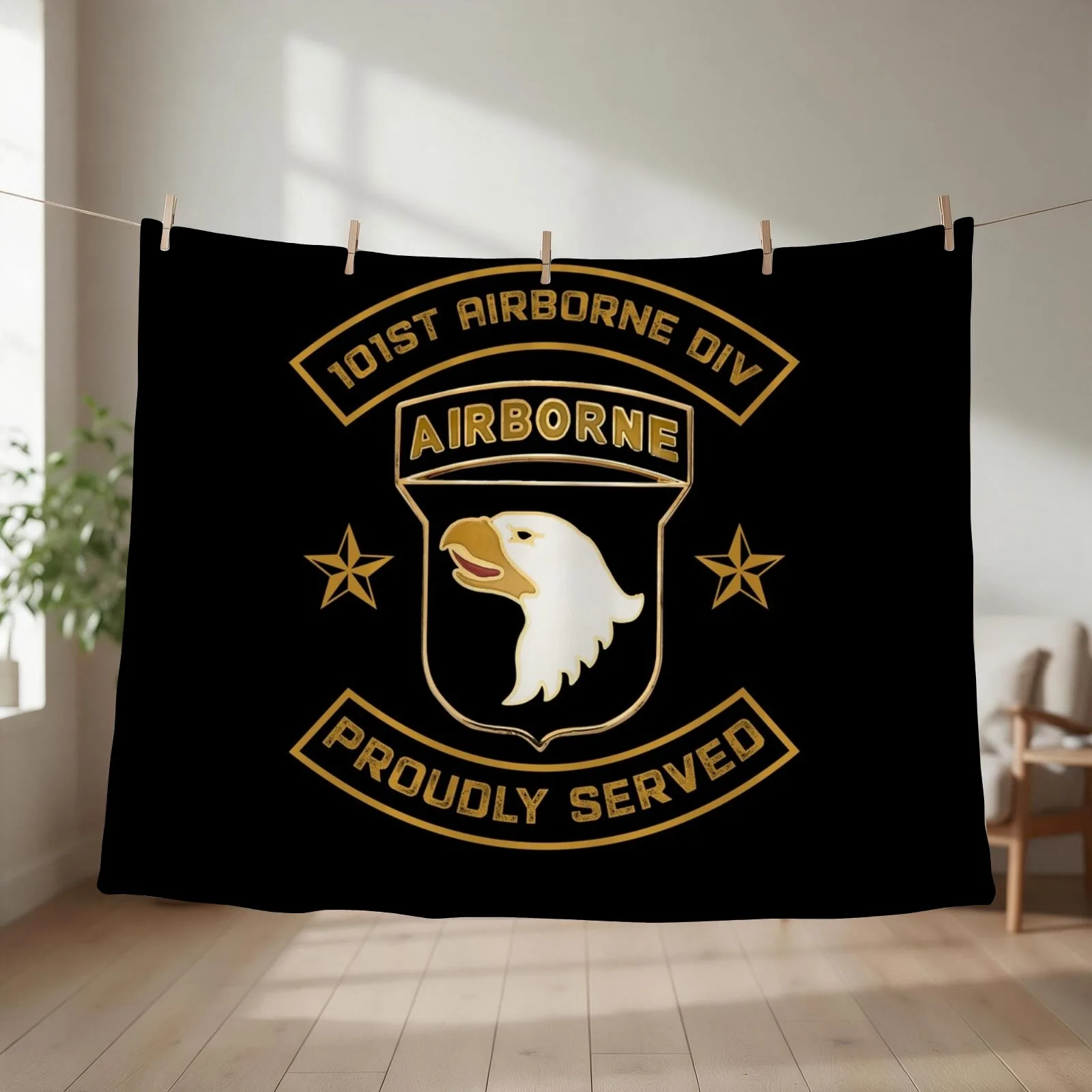 Paratrooper 101st Airborne Divition Proudly Served Throw Blanket couch cozy soft plush fuzzy picnic outdoor blanket