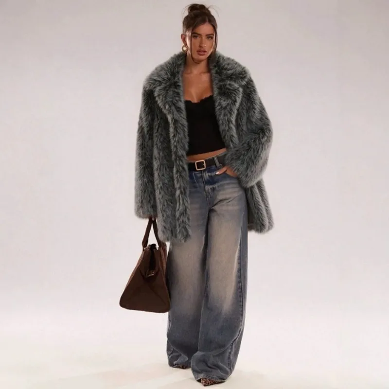 Winter Clothes Turn-up Collar Fur Coat Women Warm Fluffy Faux Fur Jacket Luxury High Quality Outerwear Jackets Thick Y2k Tops