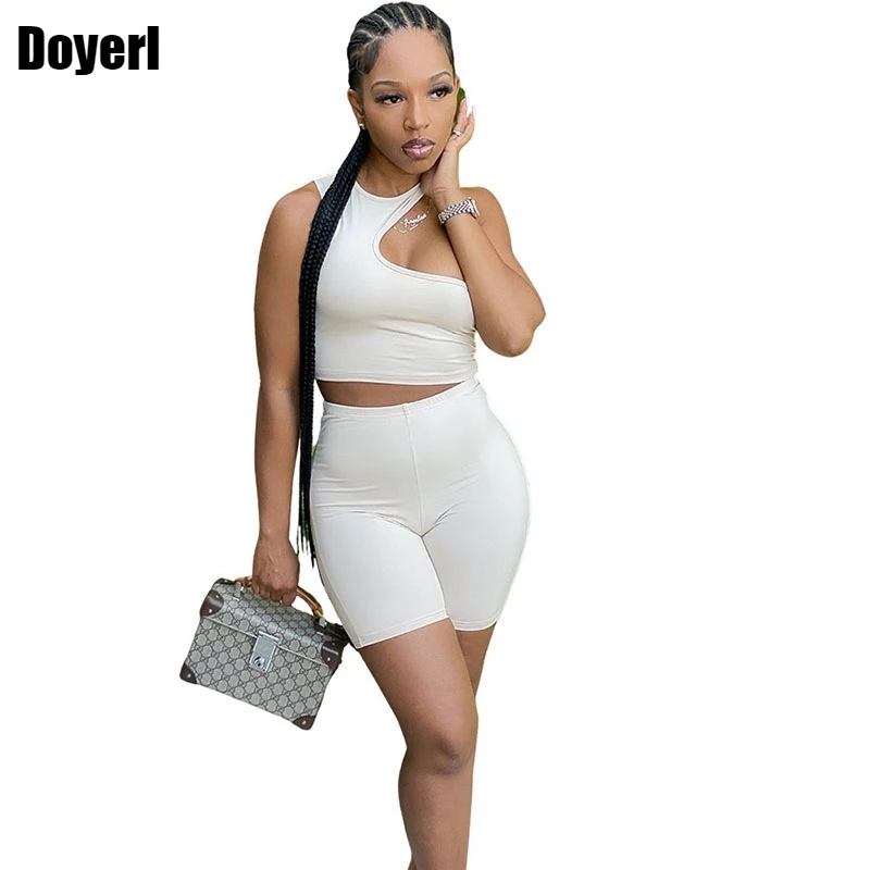 

White Two Piece Set Women Summer Shorts Sets Female Track Suits Sport Club Outfits Crop Top Biker Shorts Women Set Clothes 2022