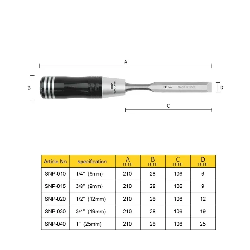 KAKURI SNP-5S Japanese 5Pcs Wood Chisel Set Storage Bag DIY Woodworking Flat Chisel Hand Tools