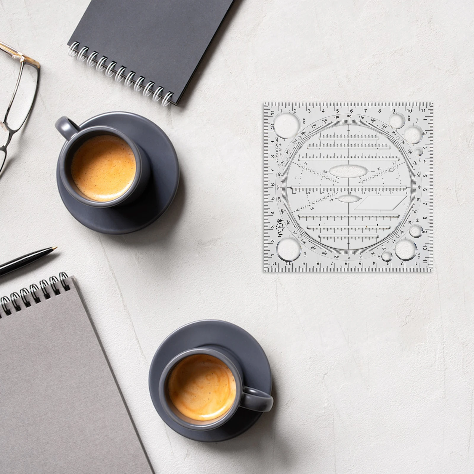 

Plastic Geometric Drawing Template Multi Functional Circle Stencil Angle Scale Mark Precision Engineering Tool for Architecture