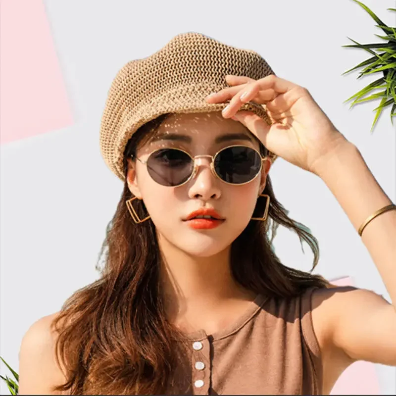 Korean Version Summer Octagonal Hat Beach Duck Tongue Sunshade Sunscreen Thin Beret Hat Female