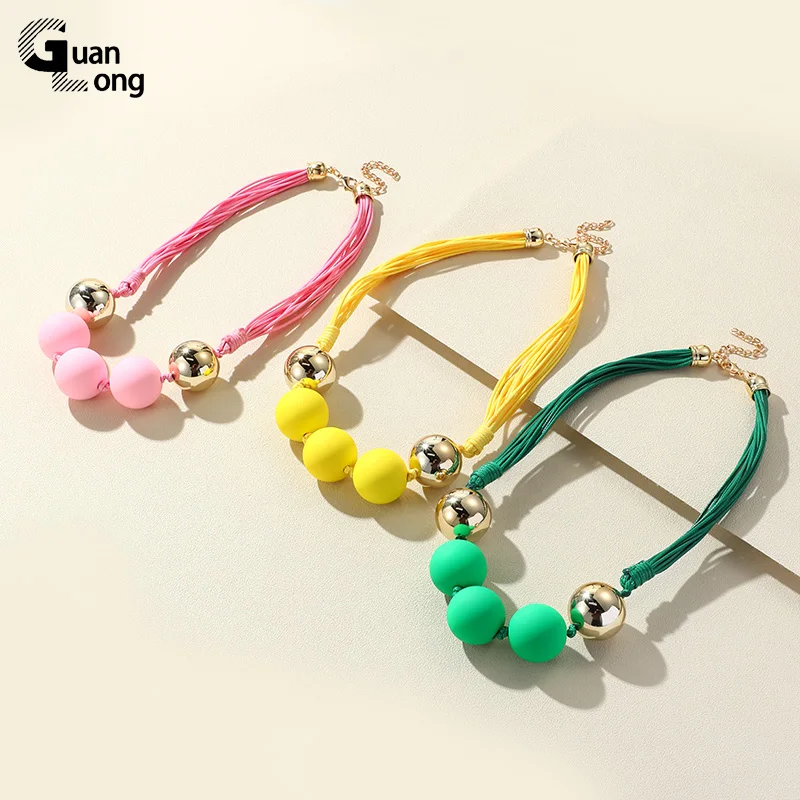 GuanLong Korean Multilayer Rope Beaded Chain Necklace for Women Colorful Big Beads Pendants Necklaces For Girls Choker Jewelry