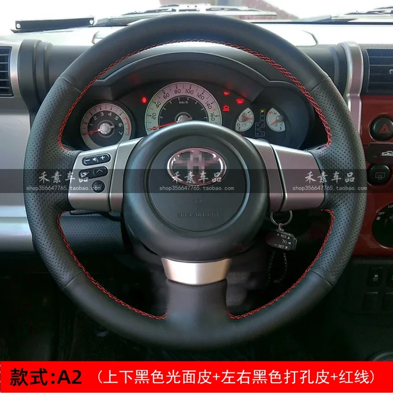 Hand-Stitched Non-Slip Black Genuine Leather Car Steering Wheel Cover for Toyota FJ Cruiser 2006-2014 Auto Parts