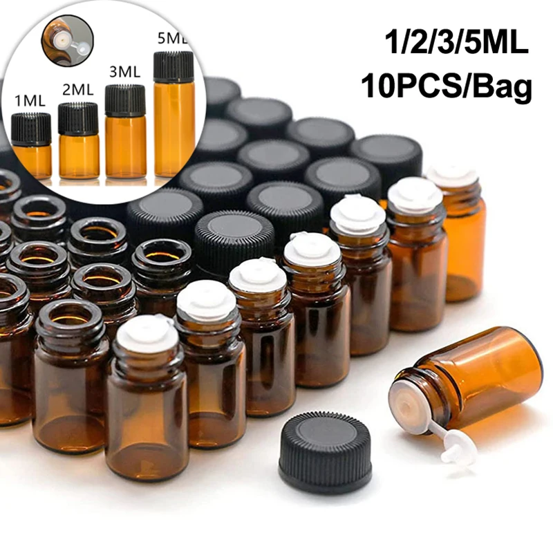 10PC Empty Amber Glass Essential Oil Bottle Laboratory Glass Perfume Bottle Oil Bottle Test Sample 1ML/2ML/ 3ML/ 5ML