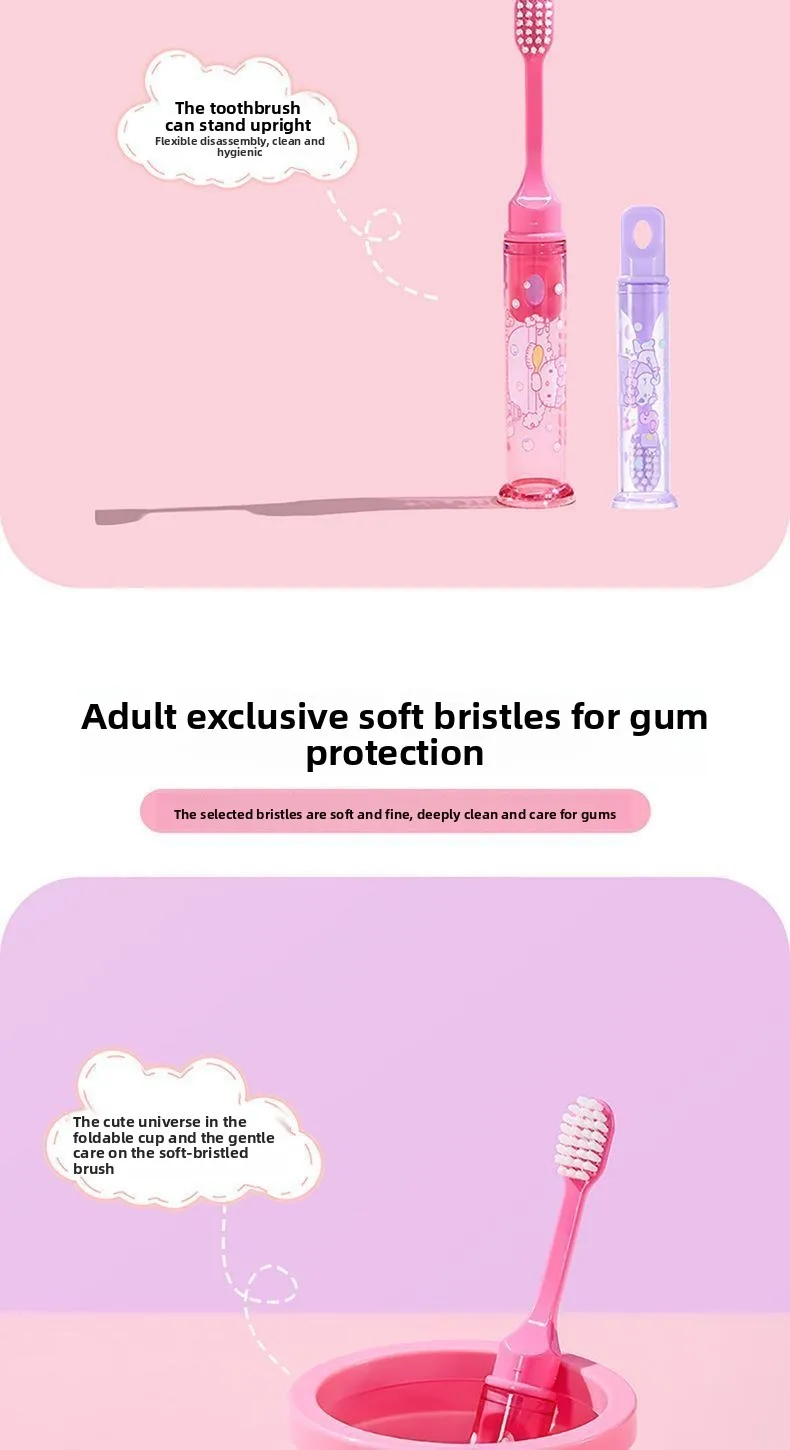 Sanrio Hello Kitty Wash Folding Cup Kuromi Cartoon Cute Creative Water Cup Toothbrush Set Portable Travel Mouthwash Cup