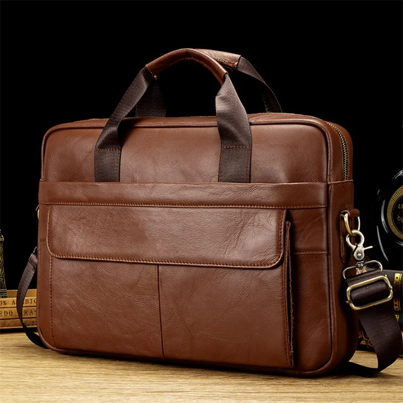 Valigetta per laptop Bussiness in pelle di mucca Valigetta portatile grande in vera pelle Borsa a tracolla o a tracolla da uomo multifunzionale