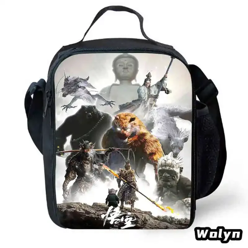 Cartoon School Backpack for Boy Girl,Anime Prints Black Anime Myth Wu-King Lunch Bags,Child Picnic Bag,Kid Cooler Bag for School