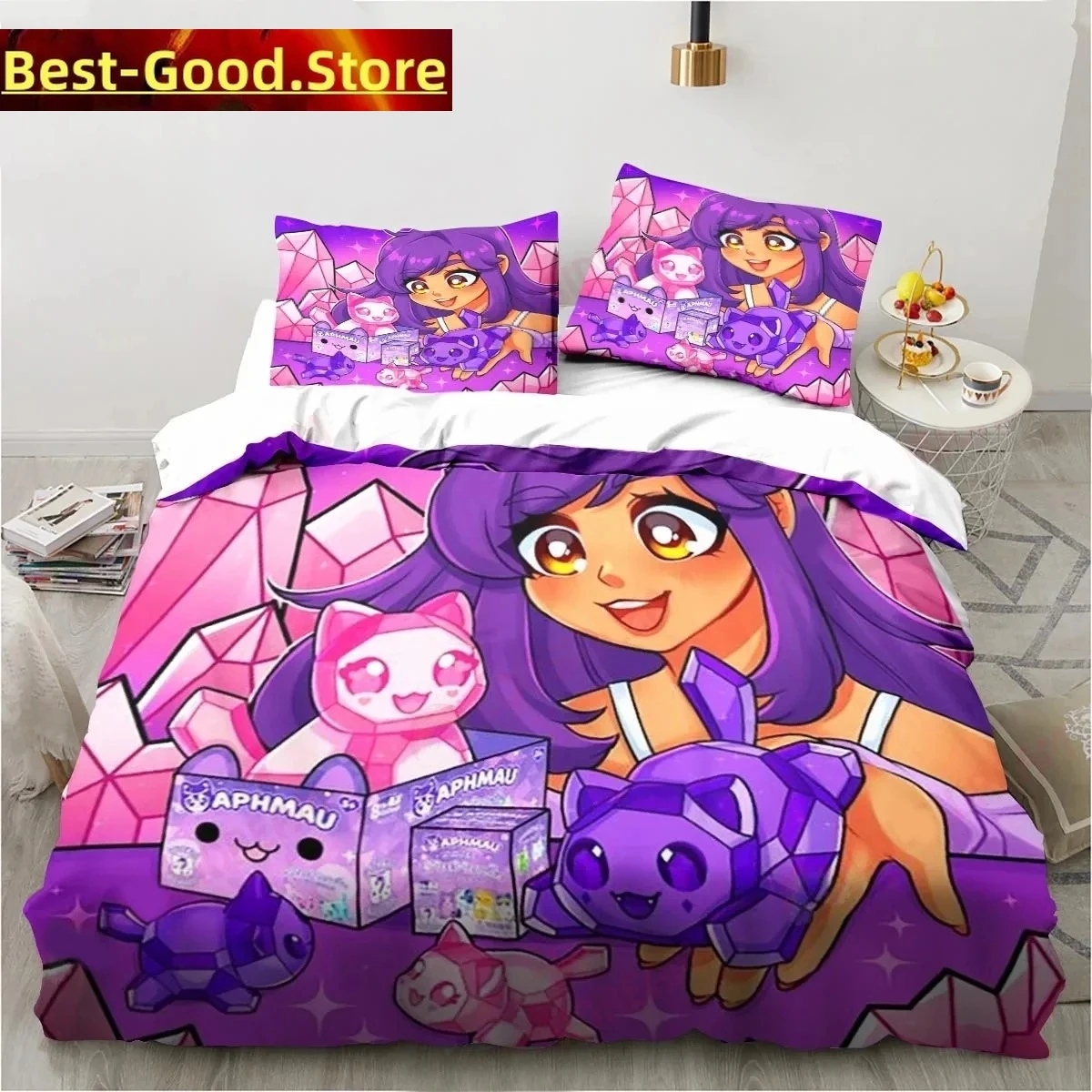 

Cartoon Game Cute Aphmau with Wings Bedding Set Boys Girls Twin Queen King Size Duvet Cover Pillowcase Bed boys Adult