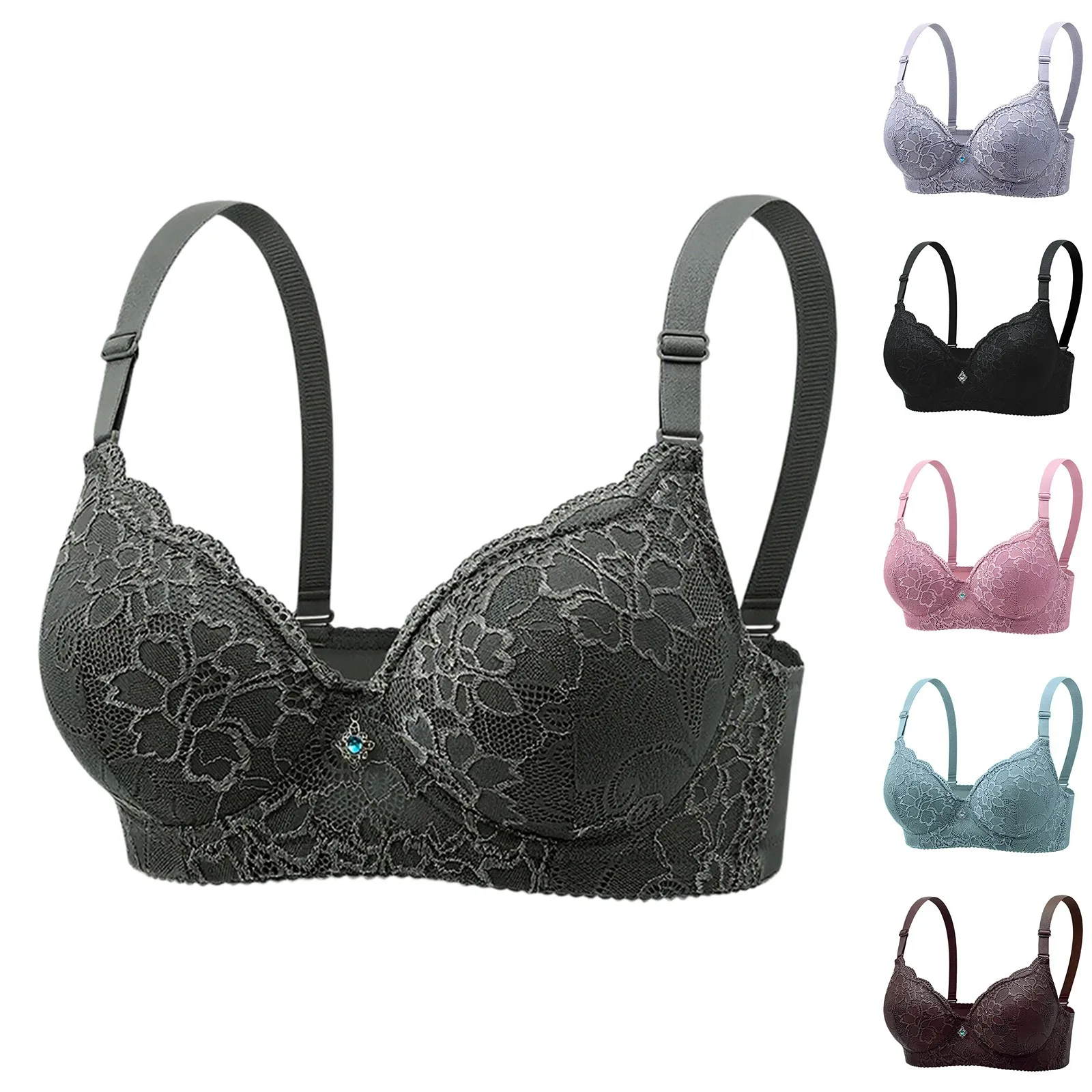 Women Front Closure Lace Plus Size Wireless Bra Comfortable Soft Support Seamless Underwear Bralette Full Coverage Non Padded