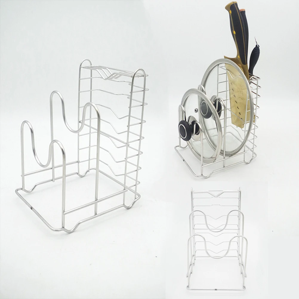 

3 in 1 Stainless Steel Cutting Board Rack Kitchen Pantry Organizer Bakeware Pot Lid Holder Knife Storage Cutting Board Rack