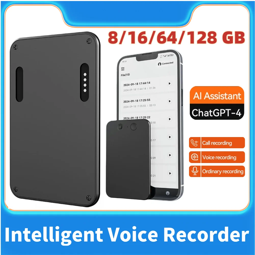 AI ChatGPT-4o Intelligent Voice Recorder Noise Reduction Transcribe Summarize Language Translation Device Audio Dictaphone