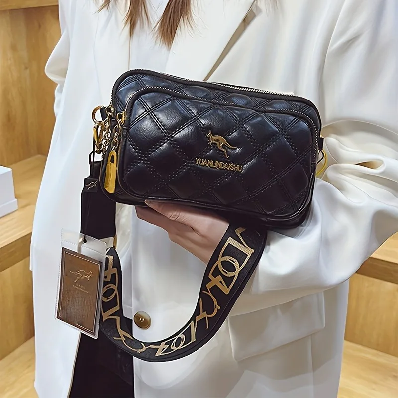 Ladies' Leather Three-layer Crossbody Bags Versatile Diamond Grid Solid Color Metal Shoulder Bag Suitable for Commuting Banquets