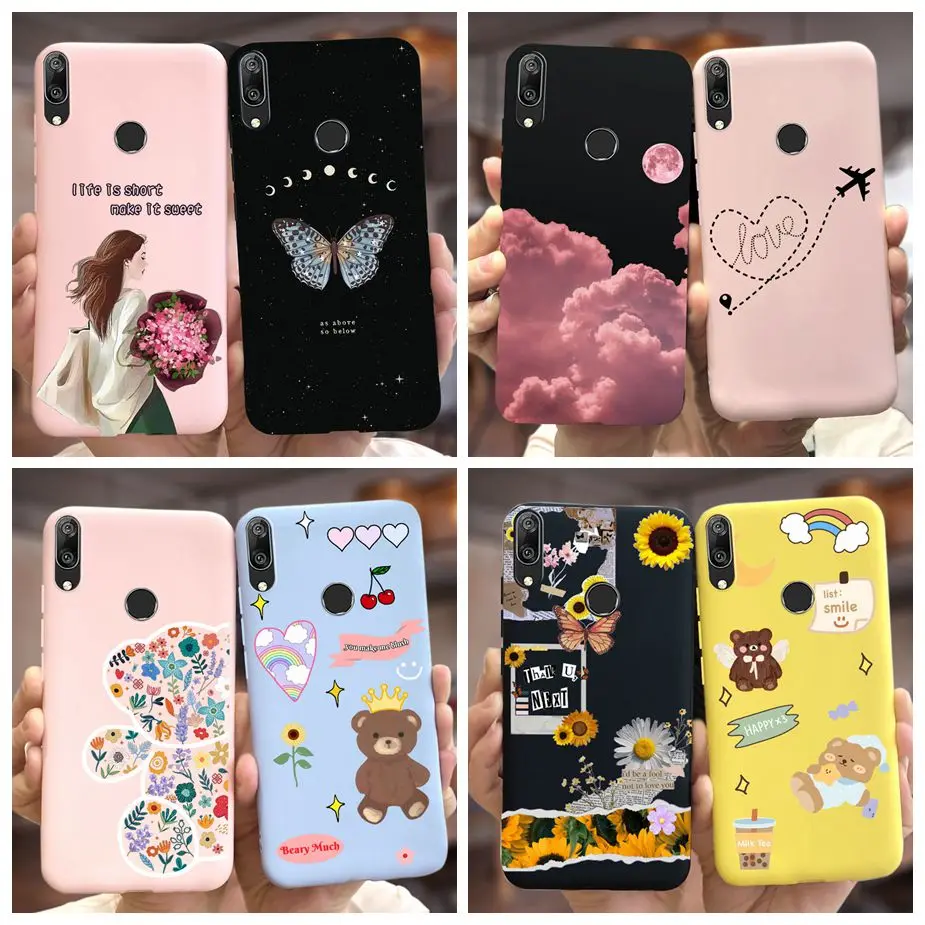 For Huawei Y7 2019 Case DUB-LX1 Luxury Candy Painted Cover Soft Silicone Phone Case For Huawei Y7 Prime Pro 2019 Back Cover Bags