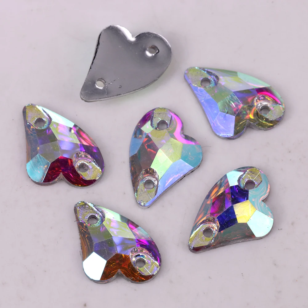 

9x14mm, 13x17mm Crystal AB / Clear AB Sweet-Heart Resin Sewing-on Stones, 100pcs/lot flat back sew on stones