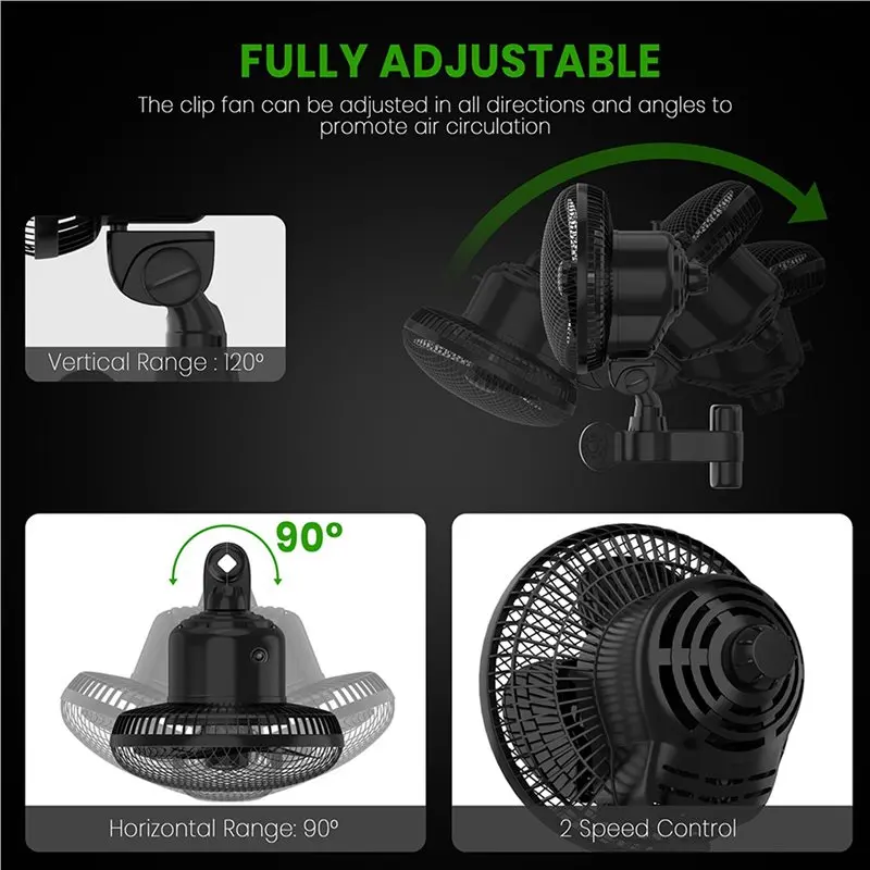 Y17A 2X Grow Tent Clip Fan 6In With Long-Life EC Motor 2 Dynamic Wind Speed For Hydroponics Circulation Cooling EU Plug