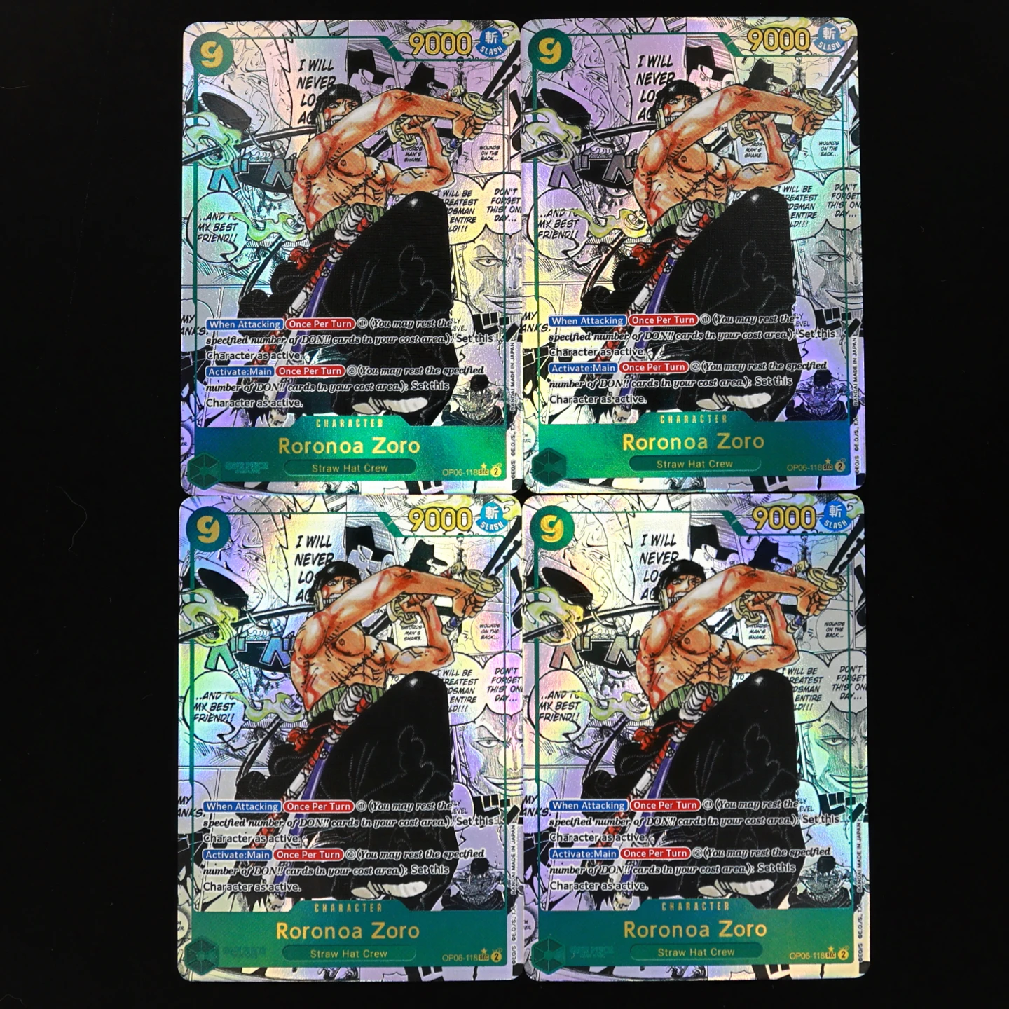 One Piece TCG OPCG English Zoro Manga Card OP06-118 Zoro 9 Cost Green Zoro Textured Foil Card