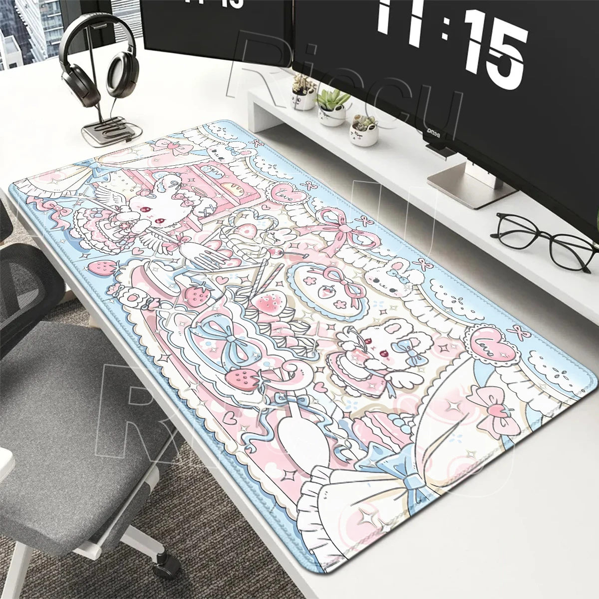 XXL Cartoon Rabbit Pink Mouse Pad Anime Bunny Kawaii Keyboards Protection Rug Laptop Cute Gaming Soft Pads Computer HD Desk Mats