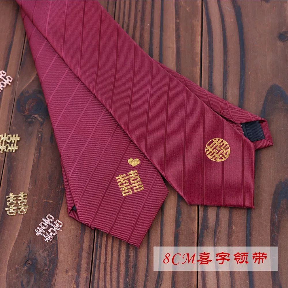 Newly Married Wedding Apparel Accessories Men Groom Happiness Ties Magpie Chinese Style Red Hand Tie Male Neck Wear