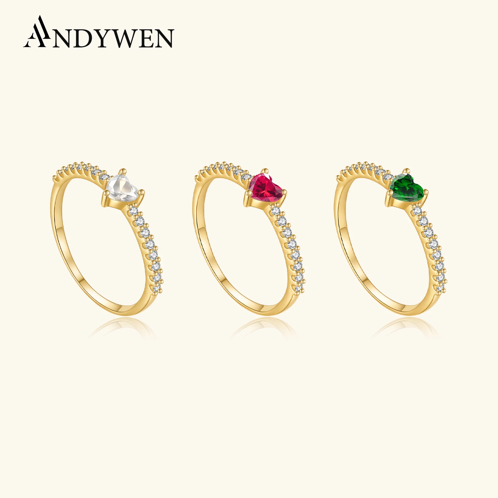 

ANDYWEN Minimalist 925 Sterling Silver Heart-Shaped Rainbow CZ Zircon Ring, 2025 Perfect Wedding Anniversary Gift for Women