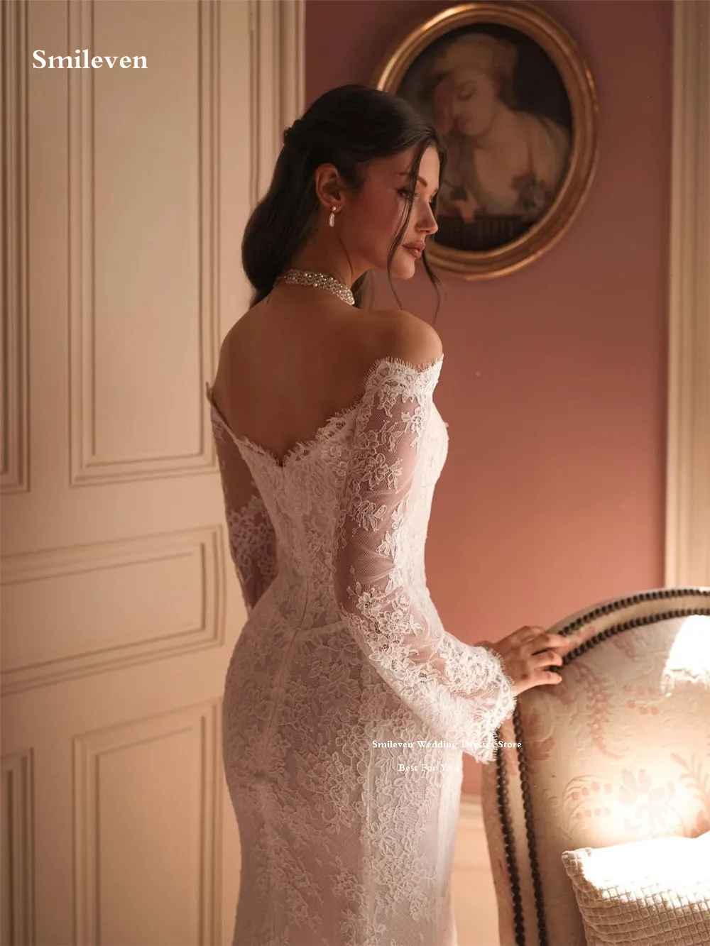 

Smileven Lace Mermaid Wedding Dresses Long Sleeve Off The Shoulder Bride Dress Vestido de novia Customized
