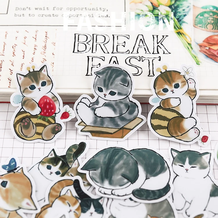 

35pcs Cute Hand-painted Cat Friend Fashion Autumn And Winter Clothing Colorful Decoration Sticker To Diy Ablum Diary Stickers