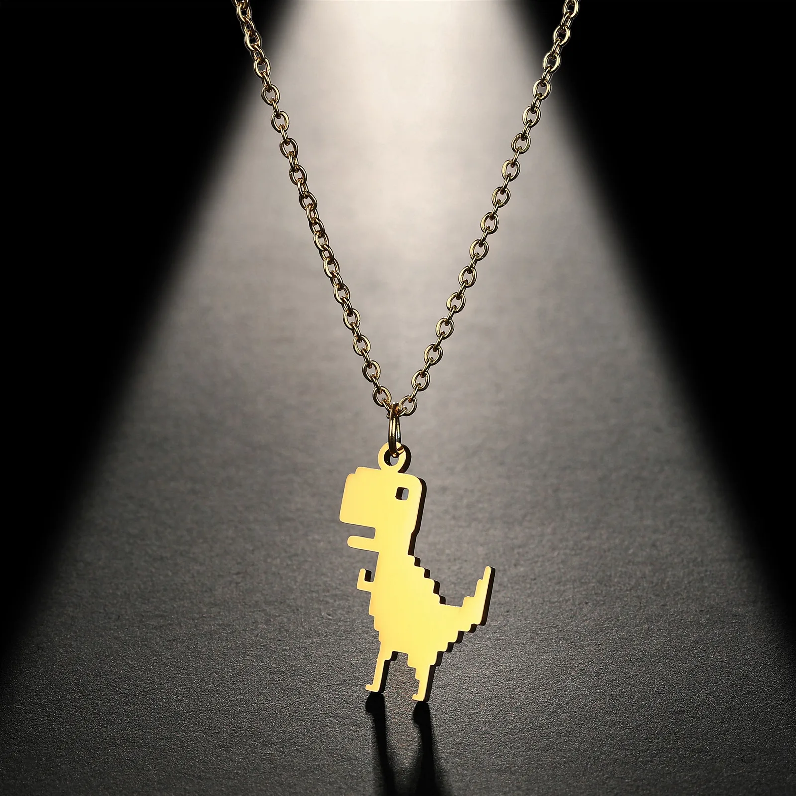 Skyrim Stainless Steel Mosaic Dinosaur Necklace for Women Girls Boys Choker Clavicle Chains 2025 Trendy Animal Jewelry Gift