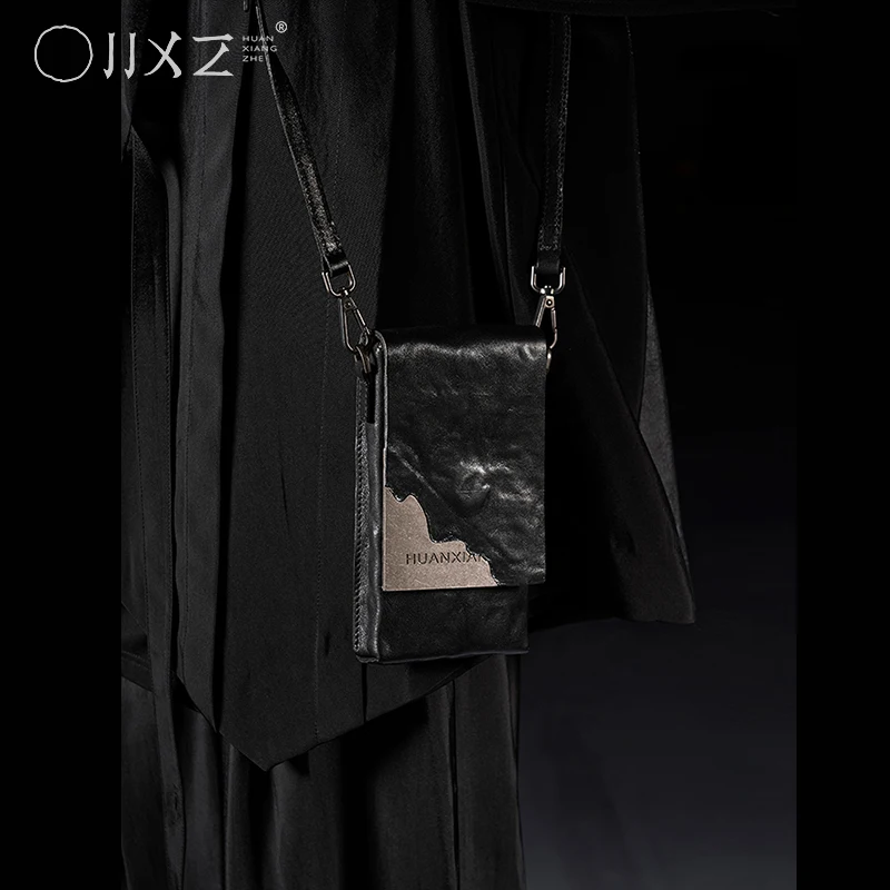 

Original Design Metal Spliced Vegetable Tanned Top Grain Cowhide Leather Unisex Crossbody Phone Sling Bag - Single Shoulder Bag