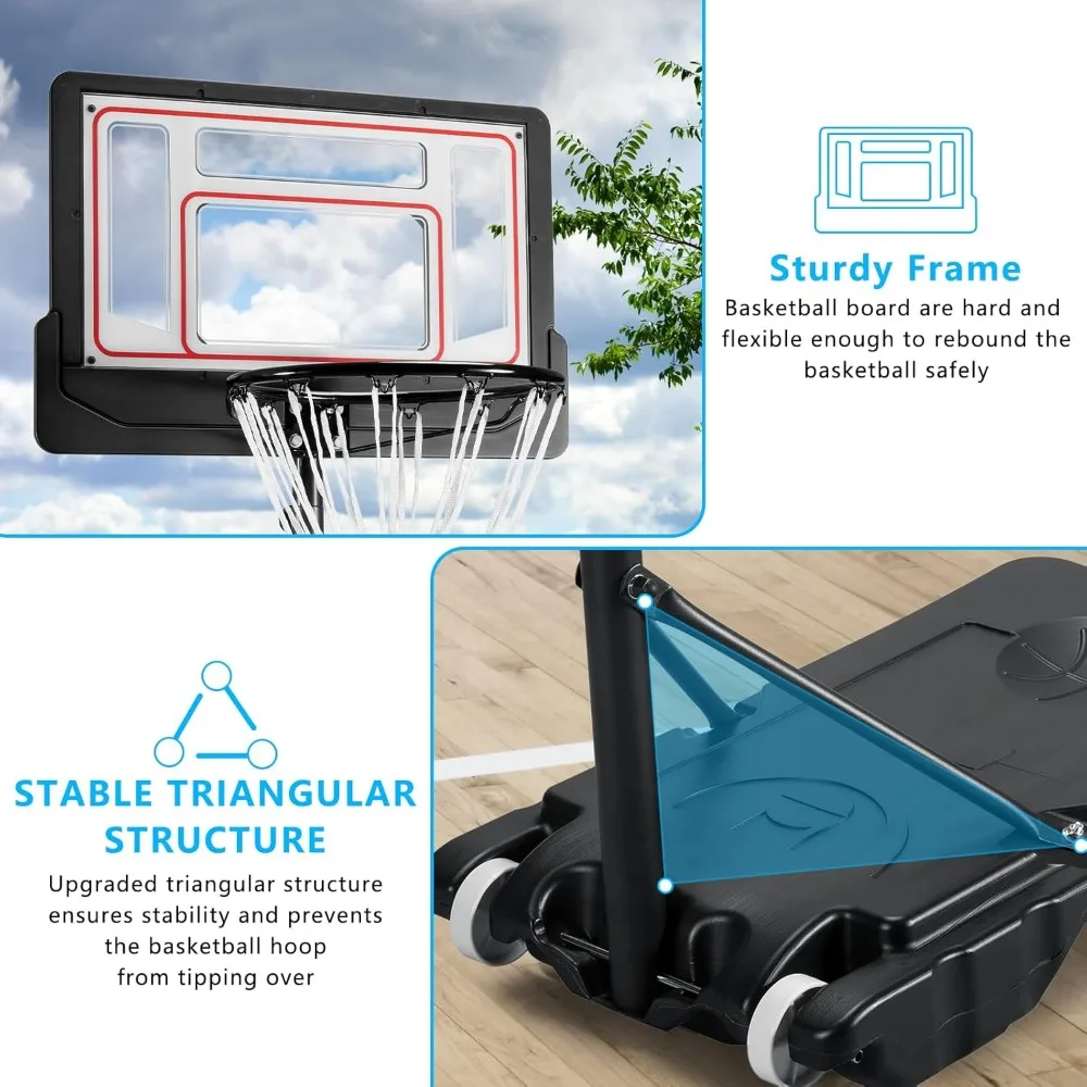 휴대용 농구대 높이 조절 가능 4.8-6.9피트 PET 충격 방지 백보드 및 바퀴 포함 야외 놀이용