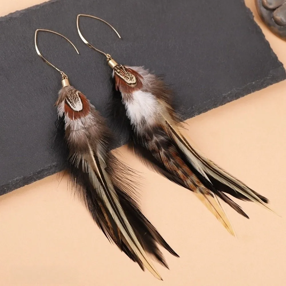 Boho Long Feather Dangle Earrings Ethnic Jewelry Long Tassel Feather Earrings Hanging Peacock Tassel Earrings Photoshoot