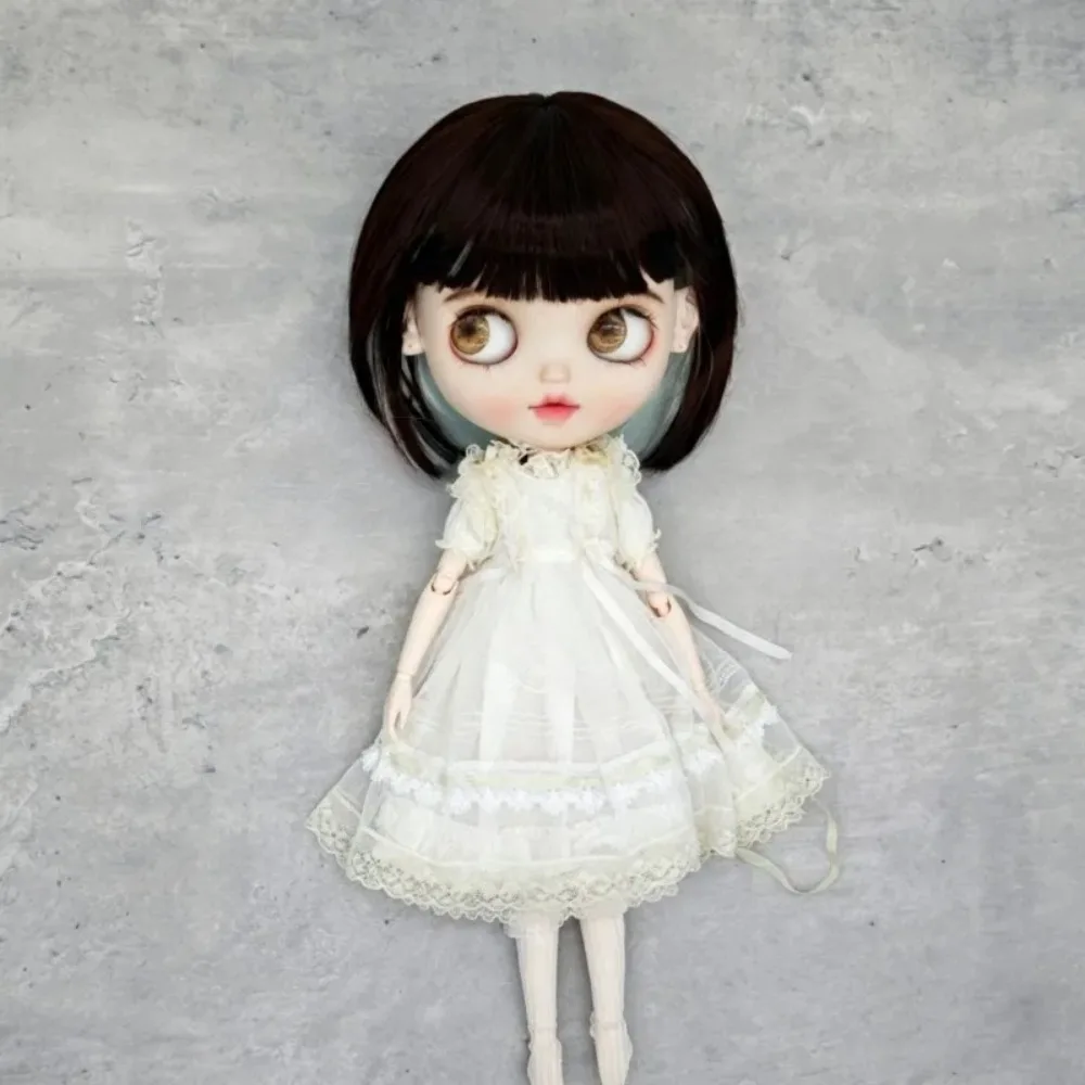 Fashion Big Head Doll Straight Bangs Bobo Head BJD SD Doll DIY Makeup Accessories Wig 2D Doll Decoration Double Color Short Hair