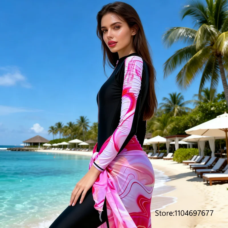 3PCS Muslim Burkini Femmes Women Modest swimsuit  long sleeved Ladies Swimwear  beach swimsuit  SPF50+ Surfwear diving suits