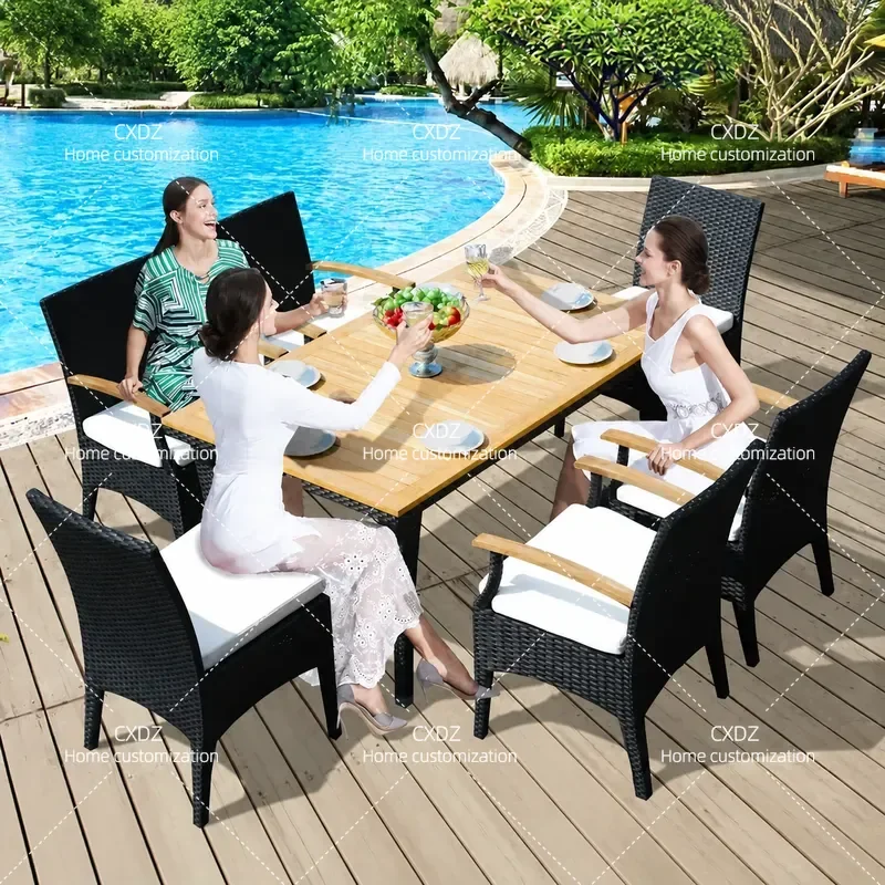 5 Piece Outdoor Rattan Furniture Set Wicker Patio Dining Table and Chairs for Garden Courtyard Lawn Backyard