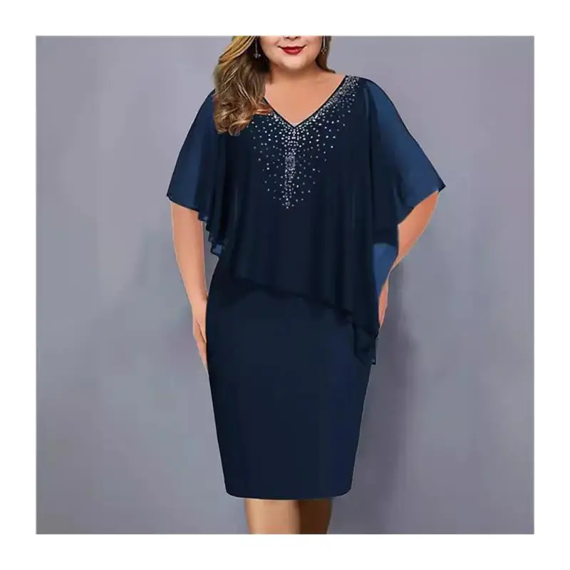 صيف 2024 جديد V-ne المرأة الدكتور TEMU طويل Sve الشيفون oulder awl الترتر ثوب مسائي Fem Faionable Ele #5