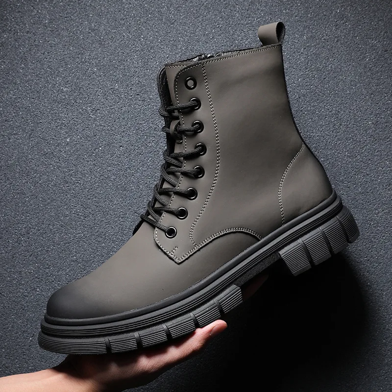 England style men fashion original leather boots lace-up platform shoes cowboy autumn winter boot tooling work ankle botas male