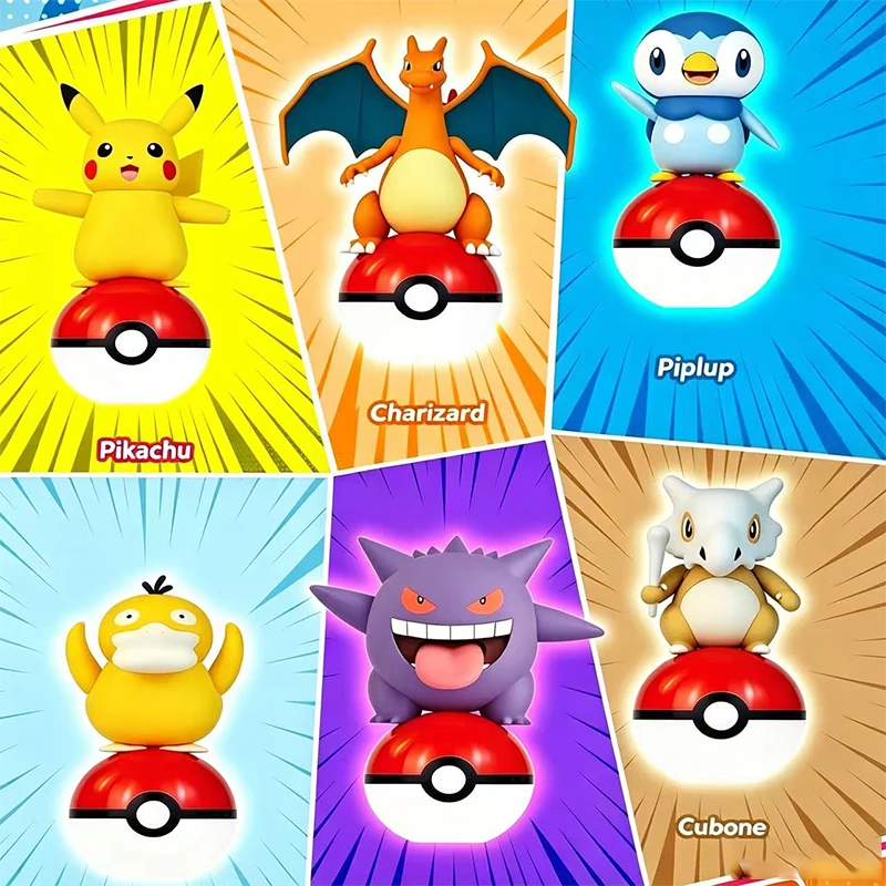 Caja Sorpresa Aleatoria Pokémon con Figura Móvil de 1 Pieza: Pikachu, Charizard, Gengar, Psyduck, Piplup, Cubone con Pokébola Coleccionable