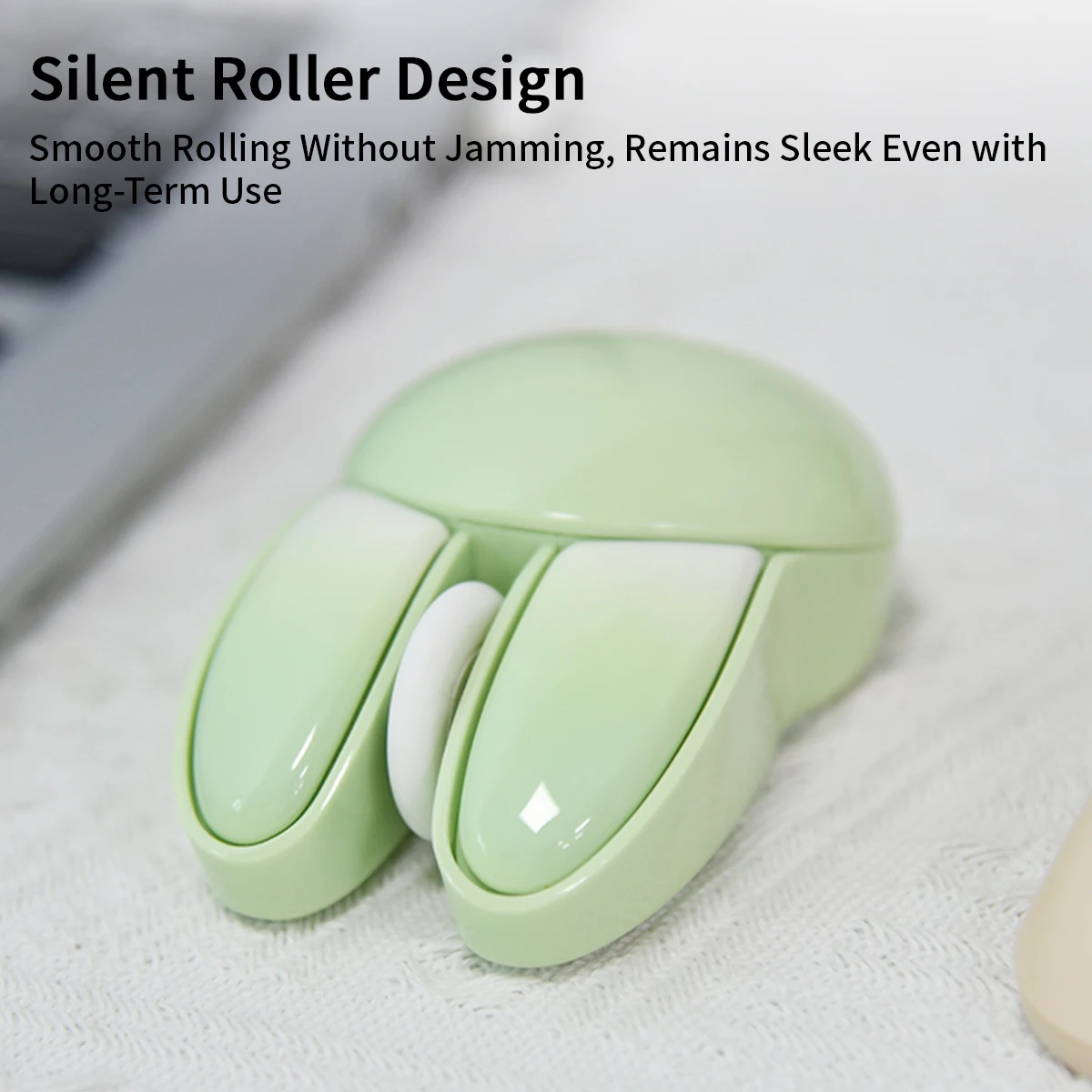 MOFii M6AG Green Cute Bunny Wireless Mouse, Kawaii High-Design, 2.4G Plug & Play, Compatible with Office Laptops & Desktops