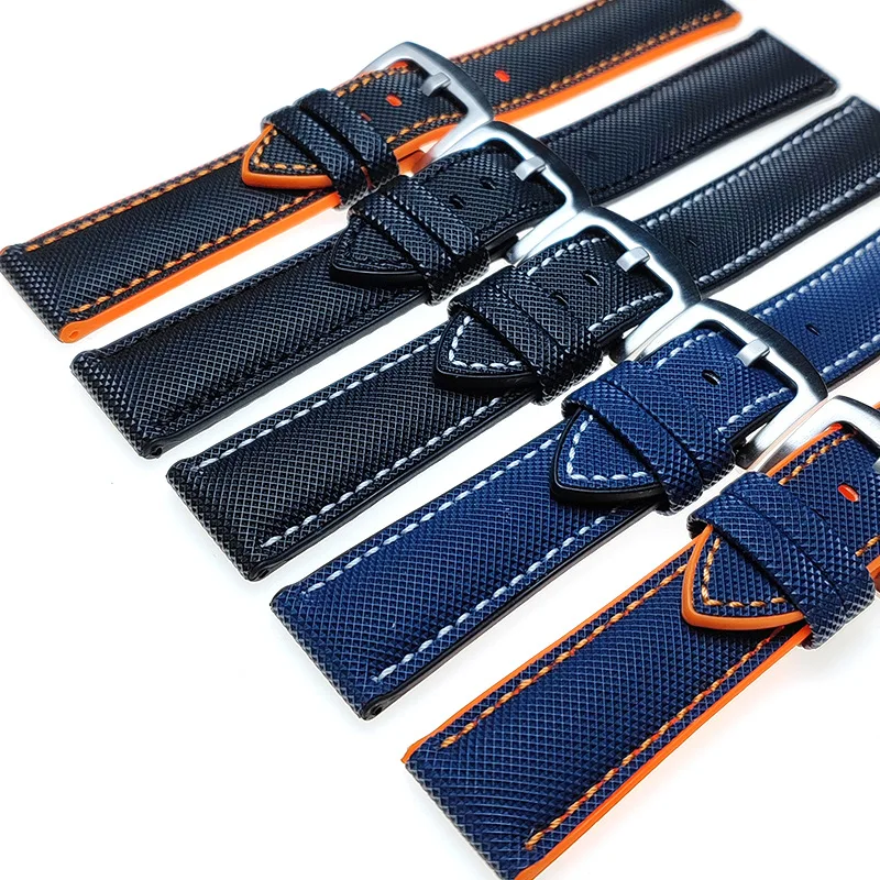 Tali Jam Tangan Nilon Serat 20/22/24Mm Gelang Universal Gelang Silikon untuk Hamilton Oris Panerai untuk Rolex Omega Seiko IWC Huawei