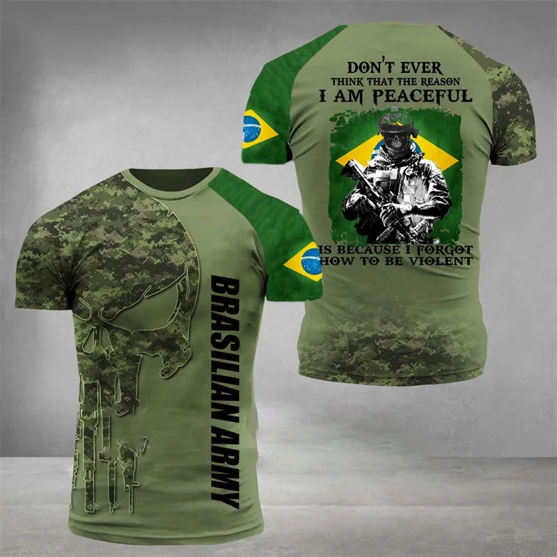 البرازيل العلم تي شيرت رجالي ثلاثية الأبعاد طباعة البرازيلي تي شيرت الصيف المتضخم جيرسي كامو قصيرة الأكمام الرياضة التكتيكية المحملة القمم الملابس
