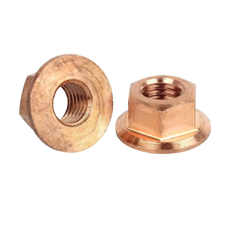 Pure Copper M6 M8 M10 M12 M14 M16 Red Copper Hexagon Flange Nut Automatic Locking Nuts Anti-Loosening Nut