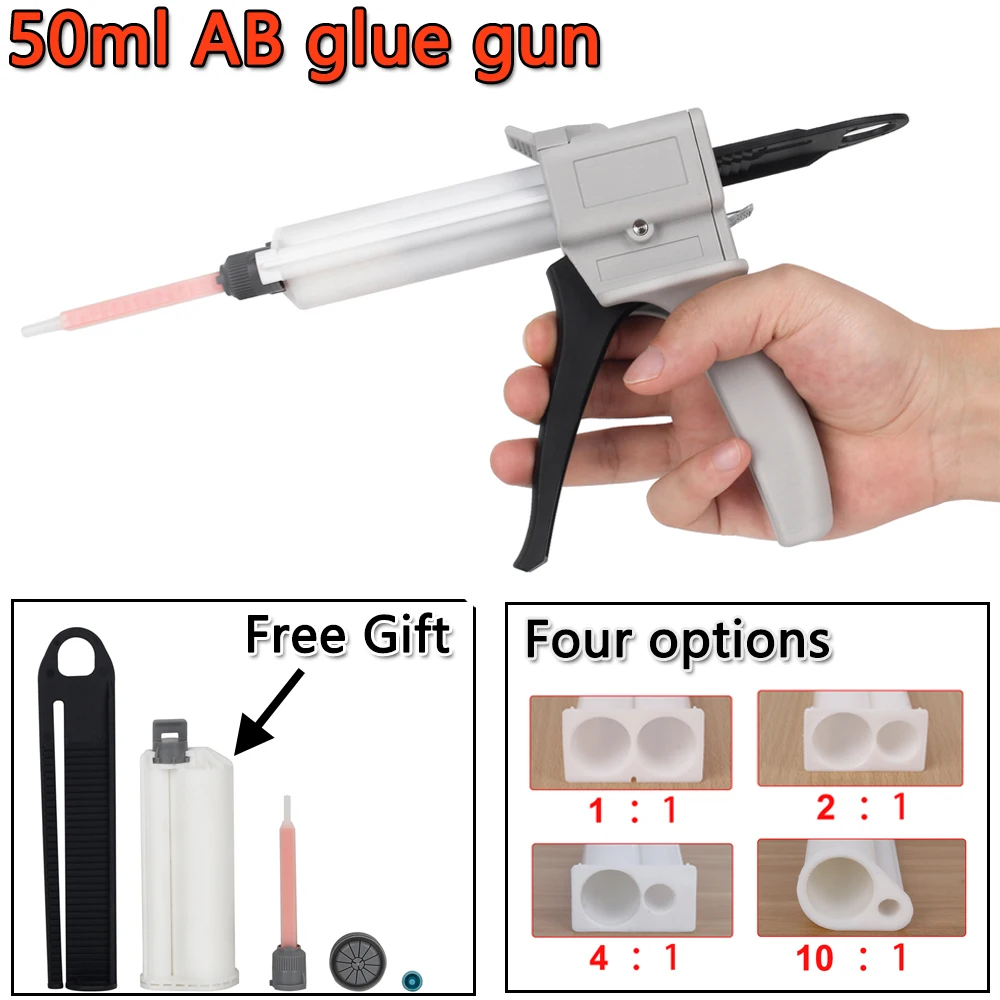 50ml Two Component AB Epoxy Sealant Glue Gun1:1 4:1 10:1 Applicator Glue Adhensive Squeeze Mixed Manual Caulking Gun Dispenser 