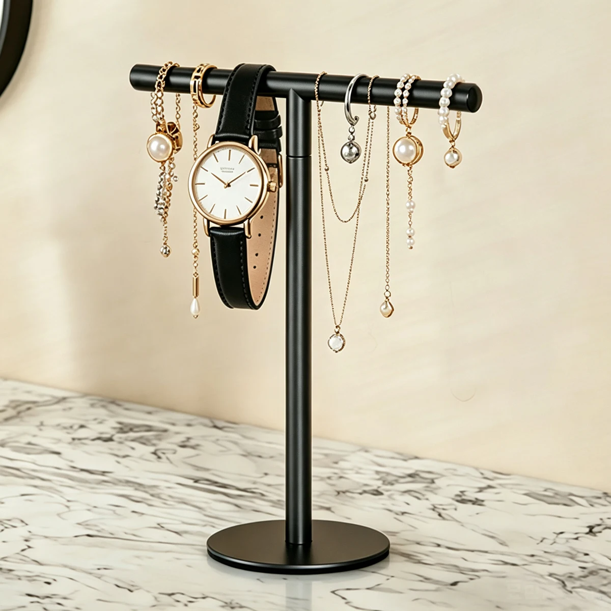 T‑Shaped Countertop Towel Holder ,Stainless Steel Stand Rack for Bathroom Towels Necklaces Watches Jewelry Display Organizer