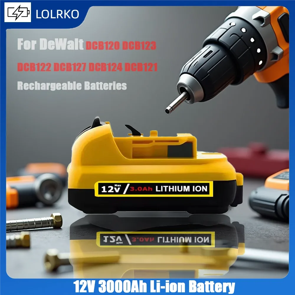 

12V 3000mAh Volt Max Lithium Ion Battery Replacement for DeWalt DCB120 DCB123 DCB122 DCB127 DCB124 DCB121 Rechargeable Batteries