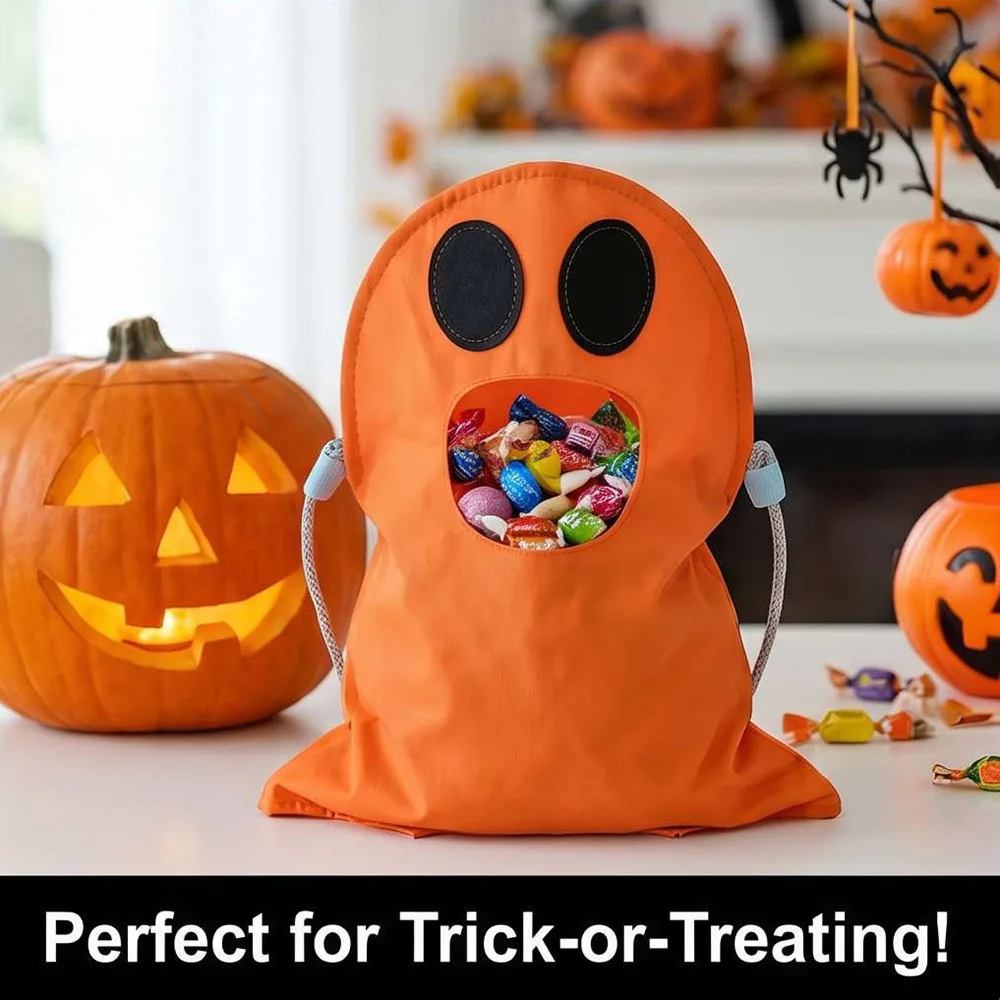 Halloween Ghost Pattern Treat Bag DIY Craft Supply Trick Or Treat Candy Storage Pouch Goodie Bag For Holiday Party Favors